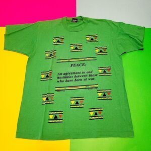 Vintage 1990 green Peace top tee tshirt Made in USA